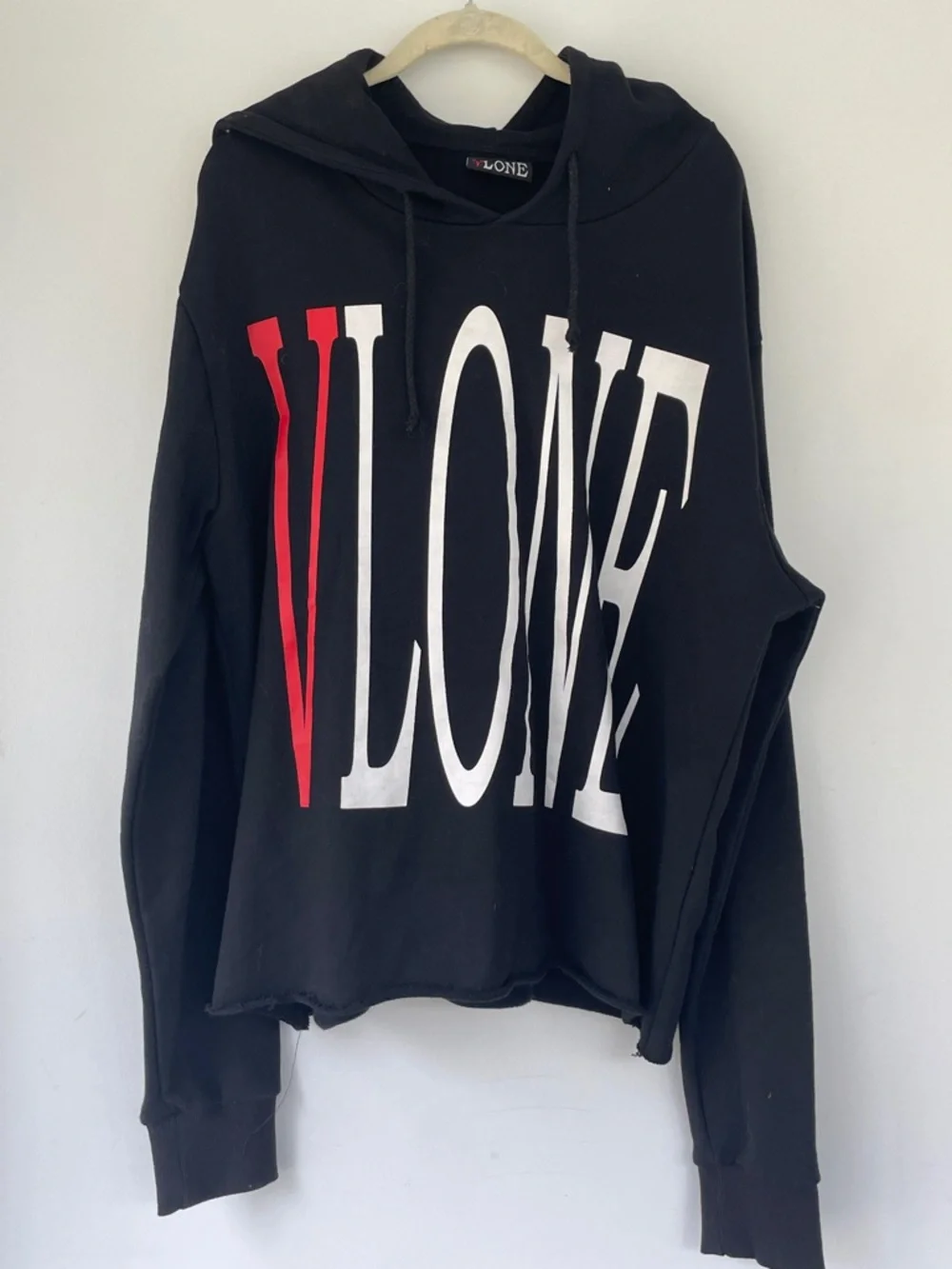 VLONE Black Hoodie with Bold White and Red Logo Large